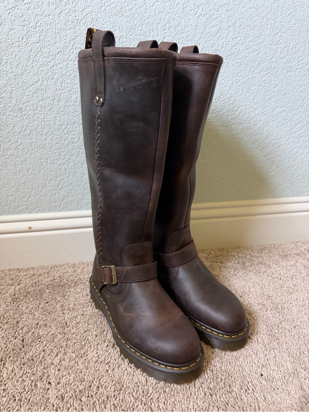 DR. MARTENS ANISTONE KNEE HIGH Orleans Leather Biker Boot MSRP$290 Punk&Timeless